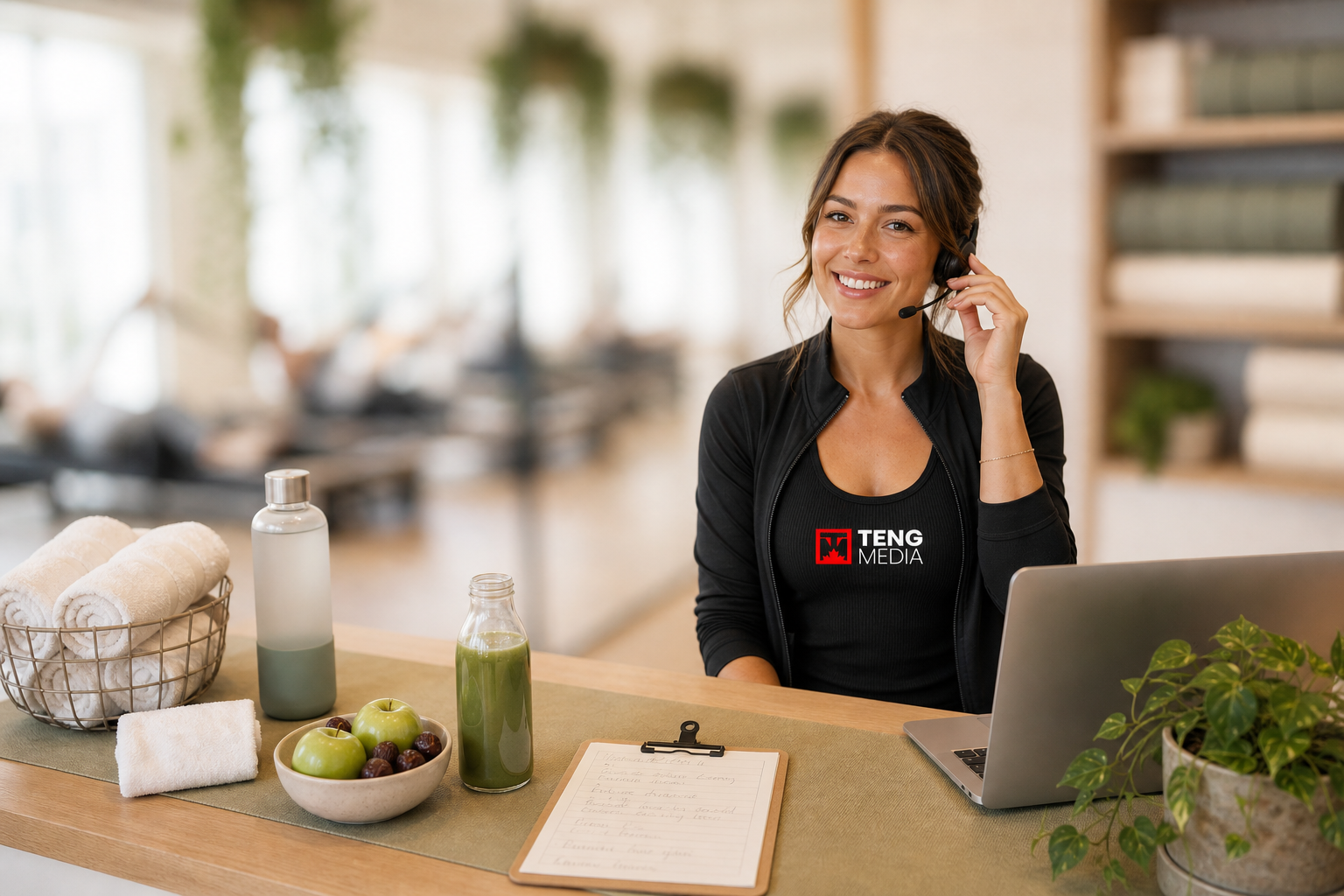 Boutique fitness studio mid-class with weights or yoga mats